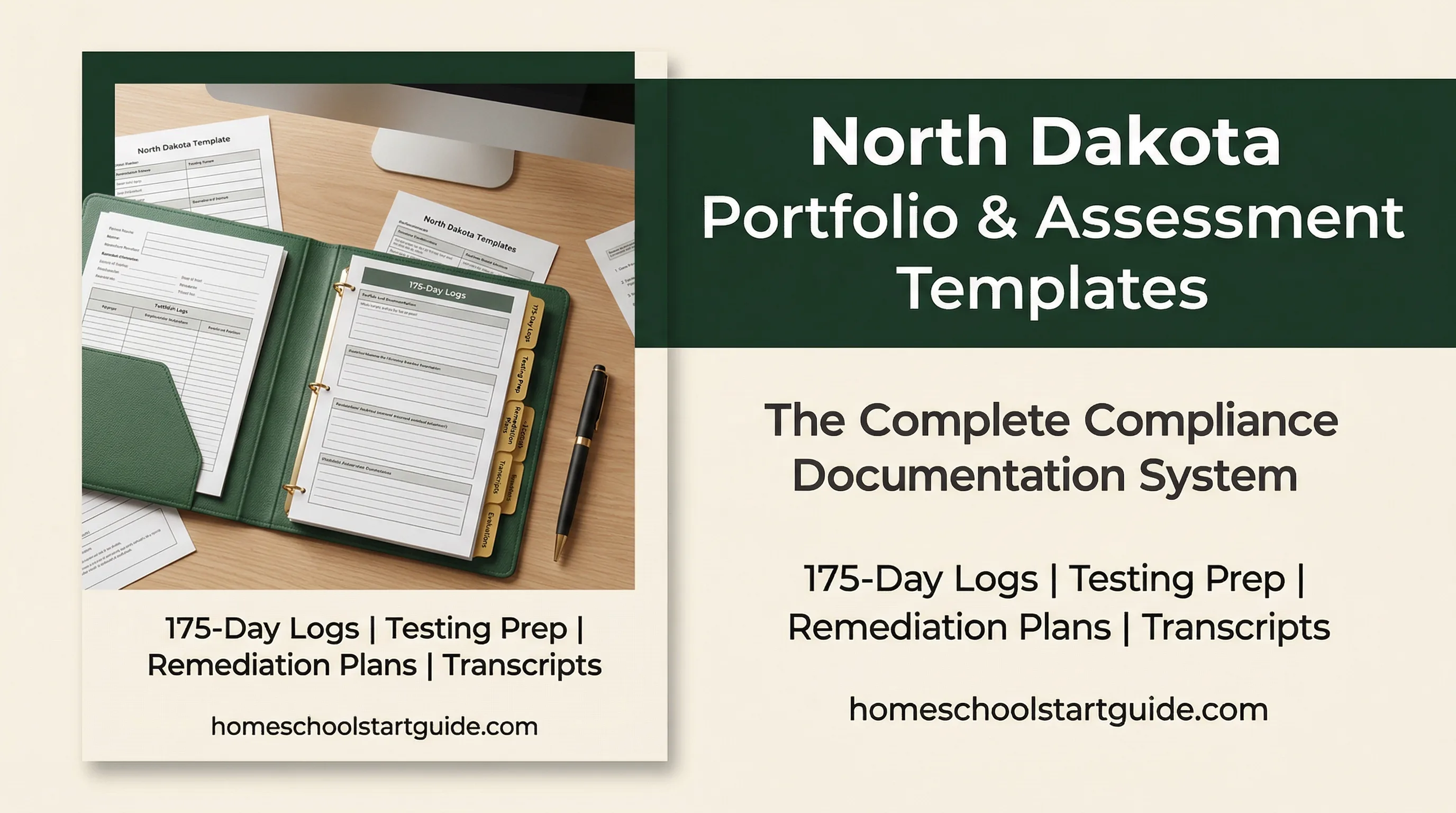 North Dakota Portfolio & Assessment Templates — Navigate the 50th Percentile Testing Rule, Document All 7 Required Subjects, and Build Scholarship-Ready Transcripts