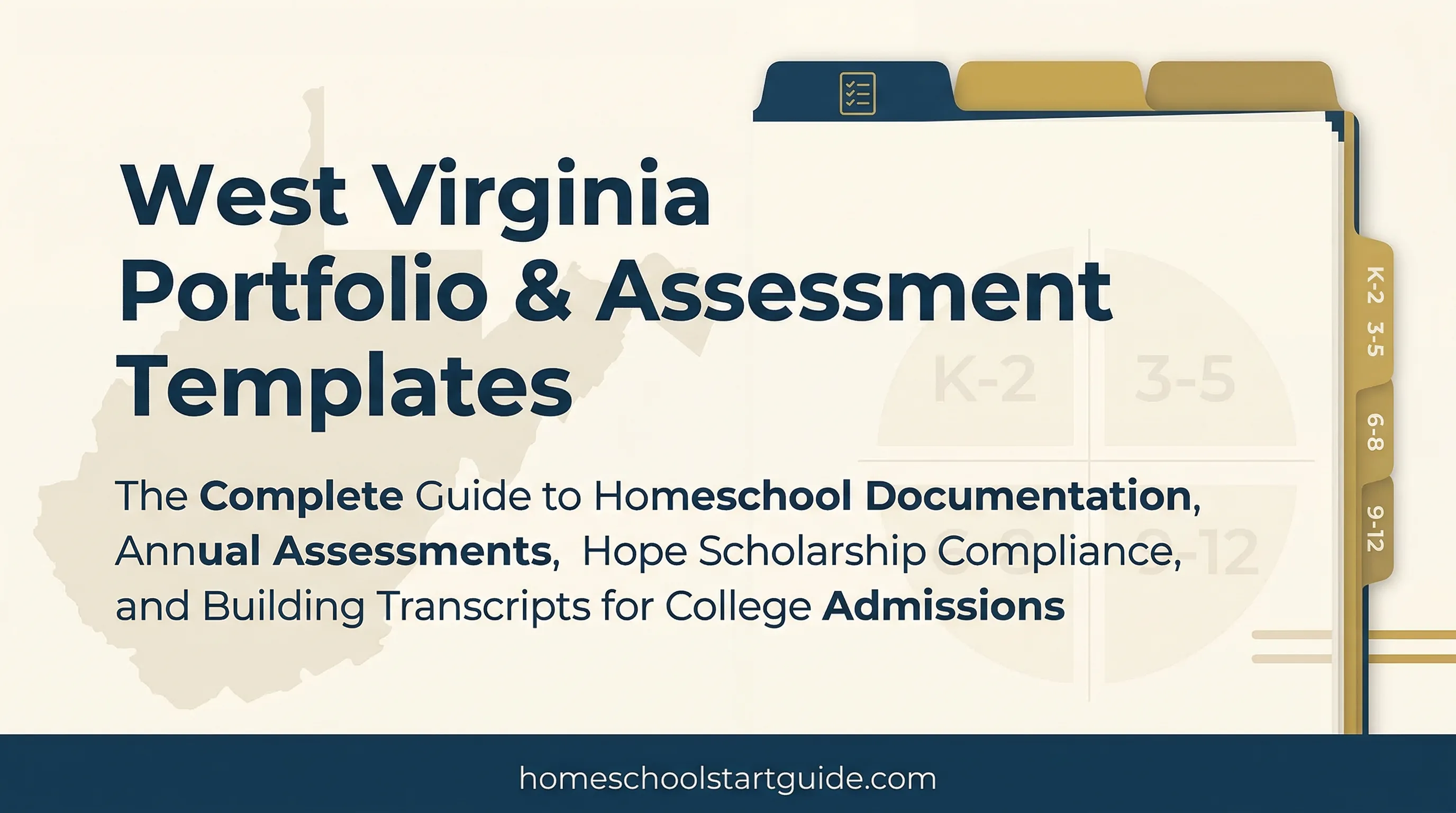 West Virginia Portfolio & Assessment Templates — Annual Assessment Prep for Standardized Testing and Portfolio Review, Five Required Subject Documentation, Hope Scholarship Exemption M Compliance, PROMISE Scholarship Transcripts, Tim Tebow Act Sports Portfolios, and Complete Documentation Tools for WV Homeschoolers